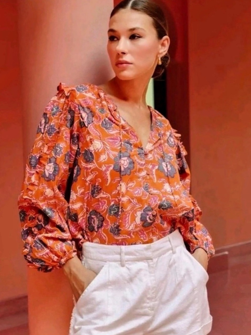 Cleobella Talia Floral Organic Cotton Blouse Size Medium